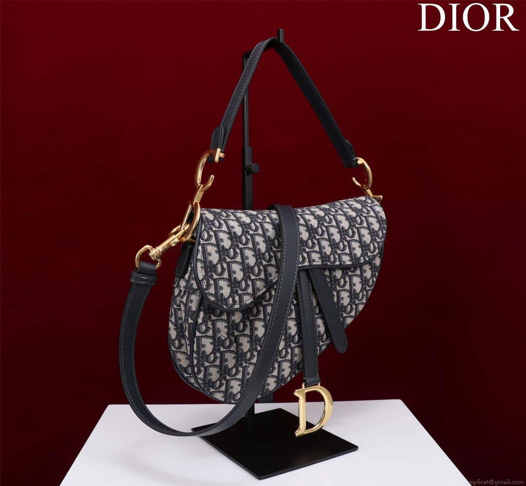 Dior M0455 Saddle Bag With Strap Blue Dior Oblique Jacquard