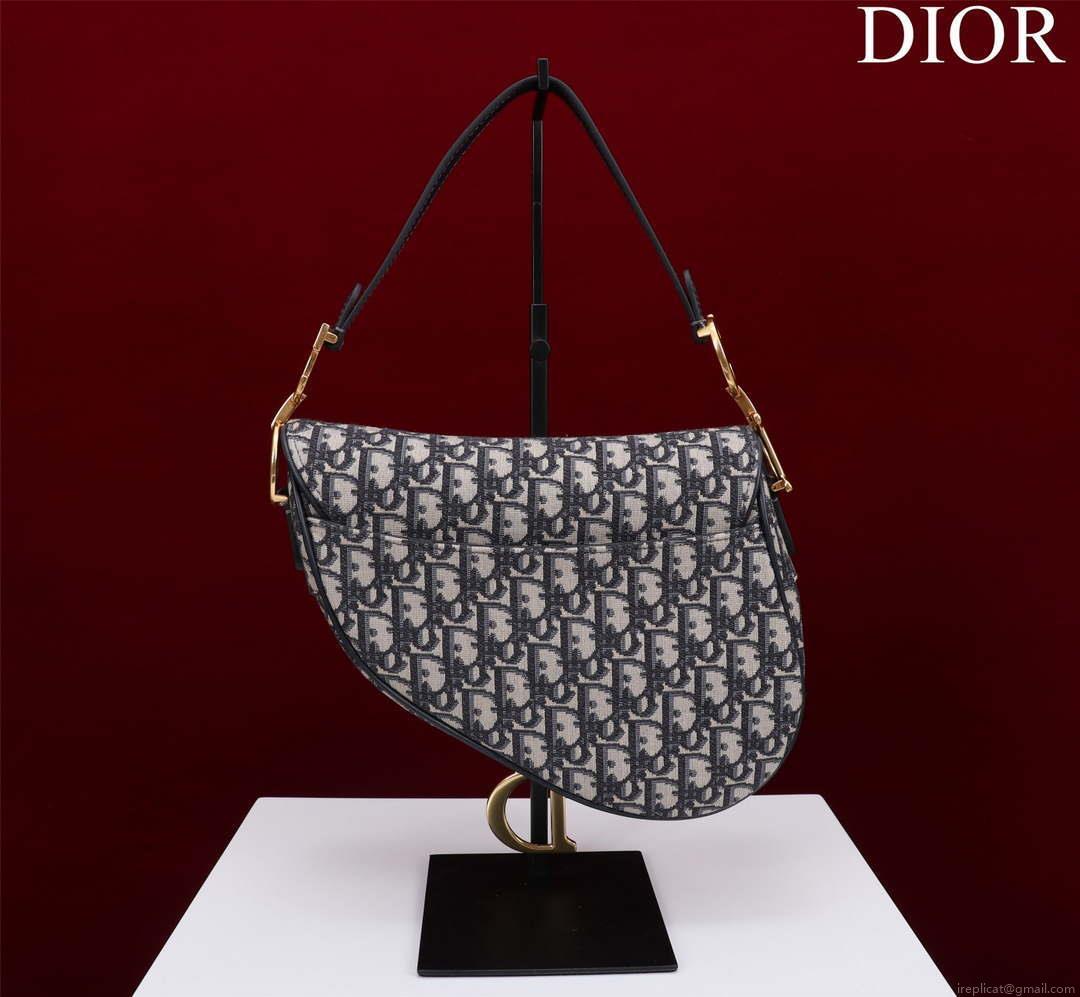 Dior M0455 Saddle Bag With Strap Blue Dior Oblique Jacquard