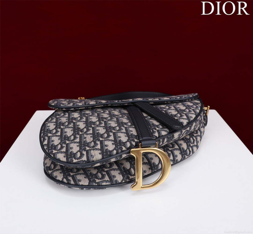 Dior M0455 Saddle Bag With Strap Blue Dior Oblique Jacquard