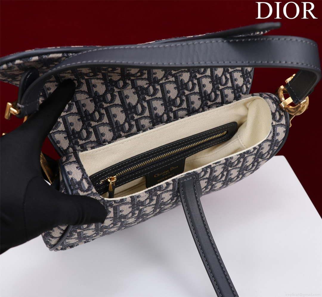 Dior M0455 Saddle Bag With Strap Blue Dior Oblique Jacquard