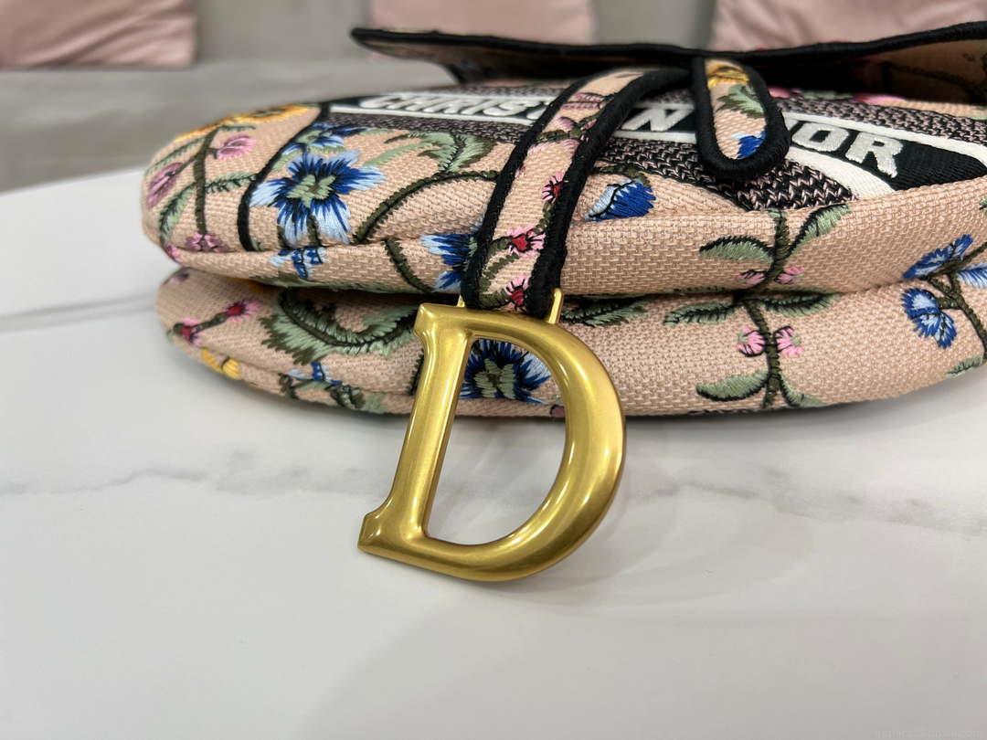 Dior M0455 Saddle Bag With Strap Pink Cross-Stitch Embroidery