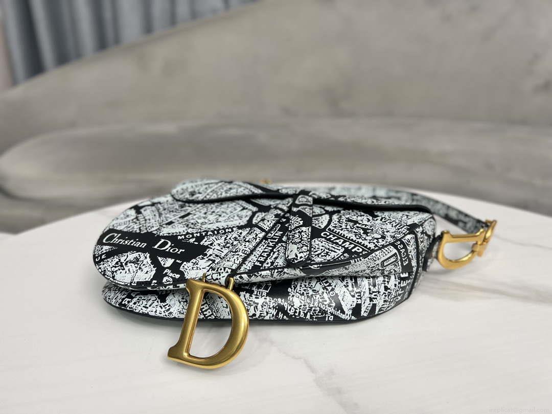 Dior M0455 Saddle Bag With Strap Black and White Ultramatte Calfskin