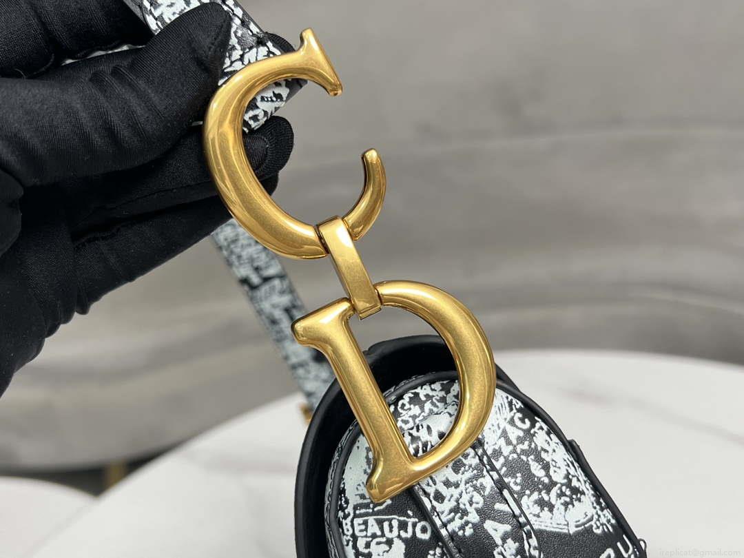 Dior M0455 Saddle Bag With Strap Black and White Ultramatte Calfskin