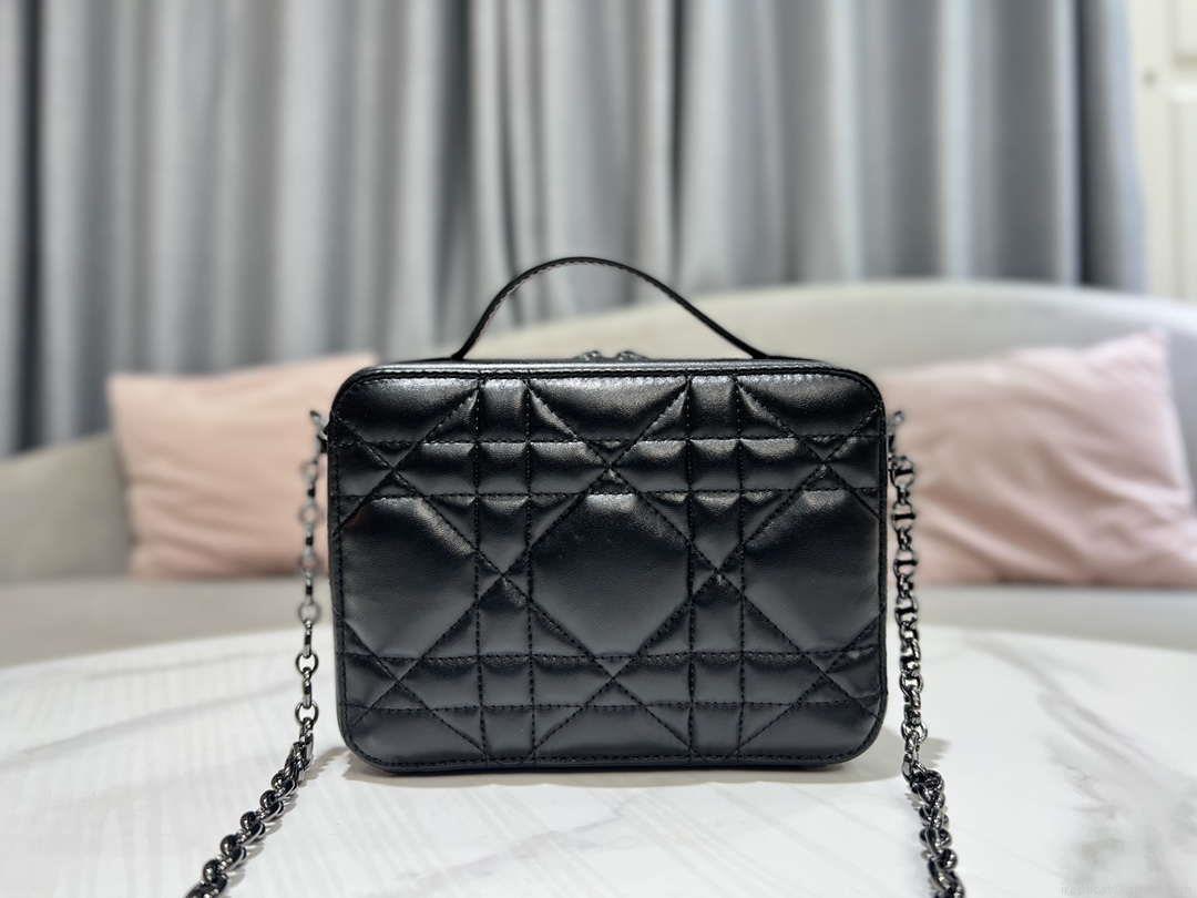 Dior S5140 Caro Box Bag Black Quilted Macrocannage Calfskin