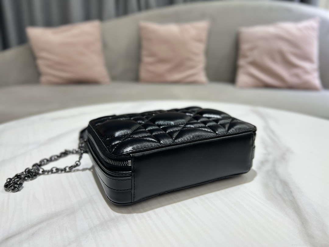 Dior S5140 Caro Box Bag Black Quilted Macrocannage Calfskin