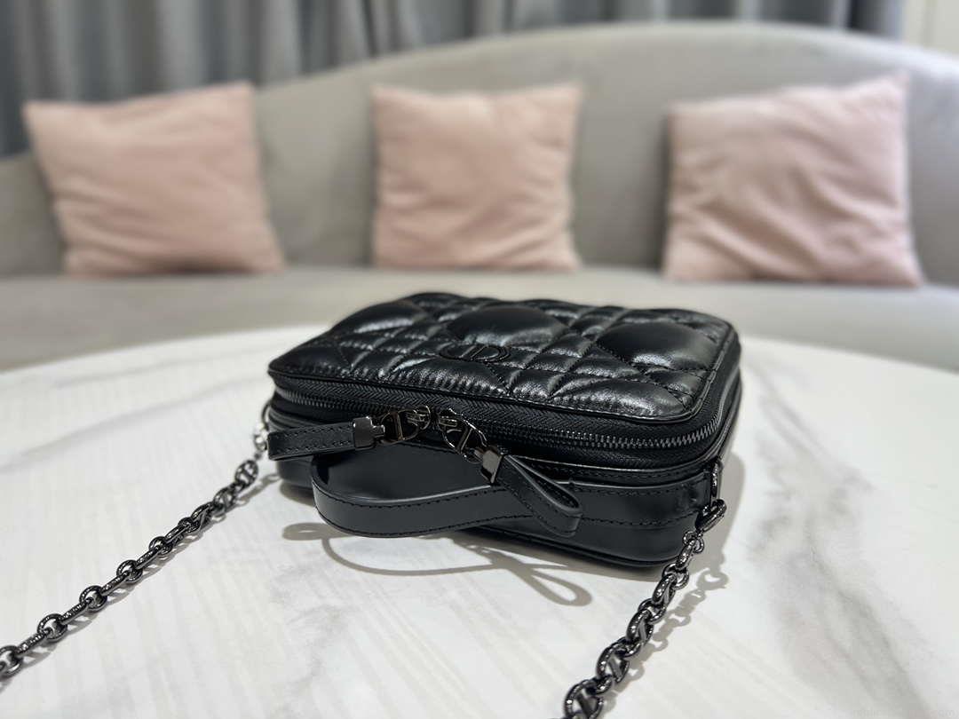 Dior S5140 Caro Box Bag Black Quilted Macrocannage Calfskin