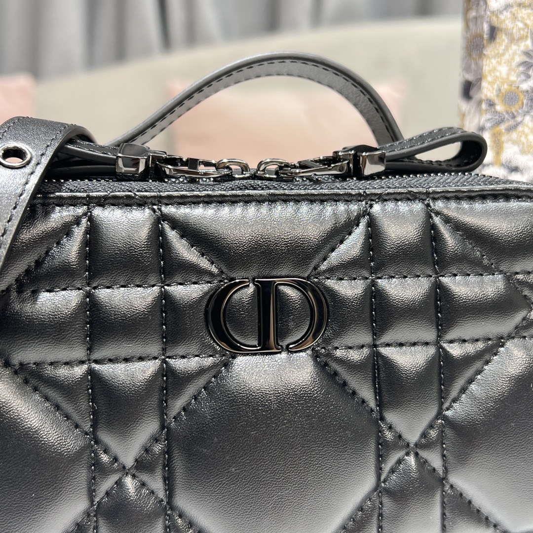 Dior S5140 Caro Box Bag Black Quilted Macrocannage Calfskin