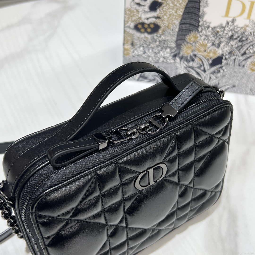 Dior S5140 Caro Box Bag Black Quilted Macrocannage Calfskin