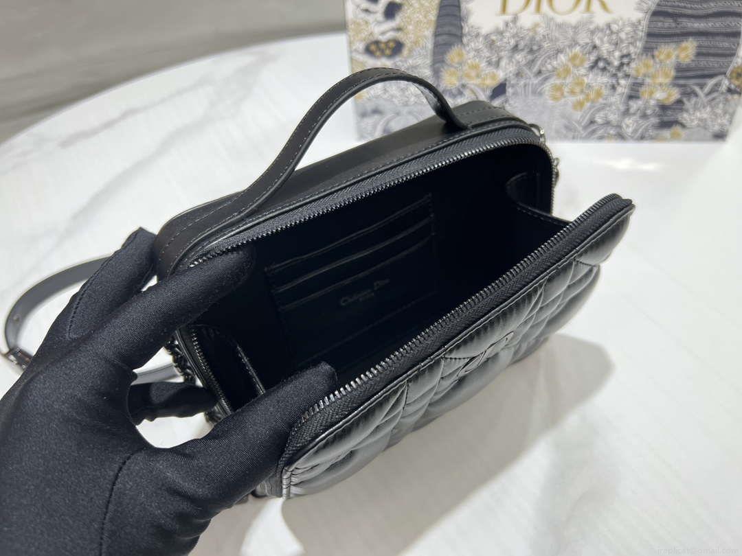 Dior S5140 Caro Box Bag Black Quilted Macrocannage Calfskin