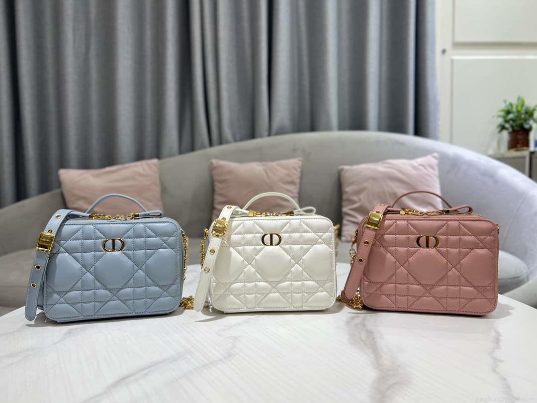 Dior S5140 Caro Box Bag Lake Blue Quilted Macrocannage Calfskin