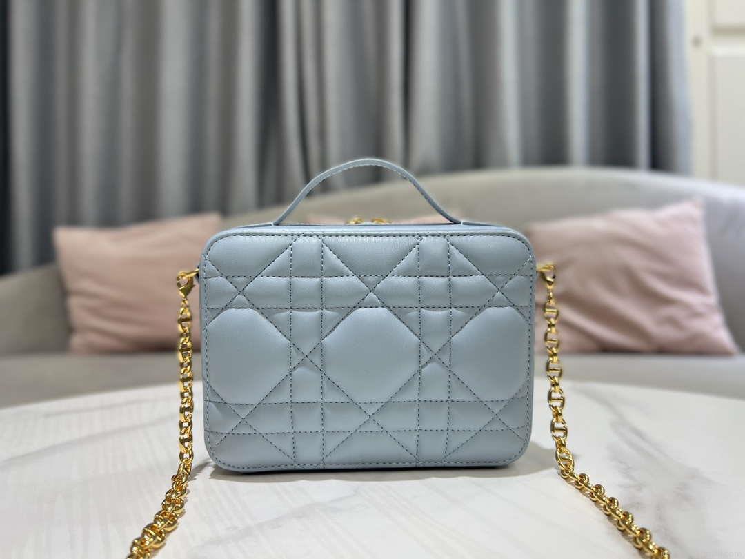 Dior S5140 Caro Box Bag Lake Blue Quilted Macrocannage Calfskin