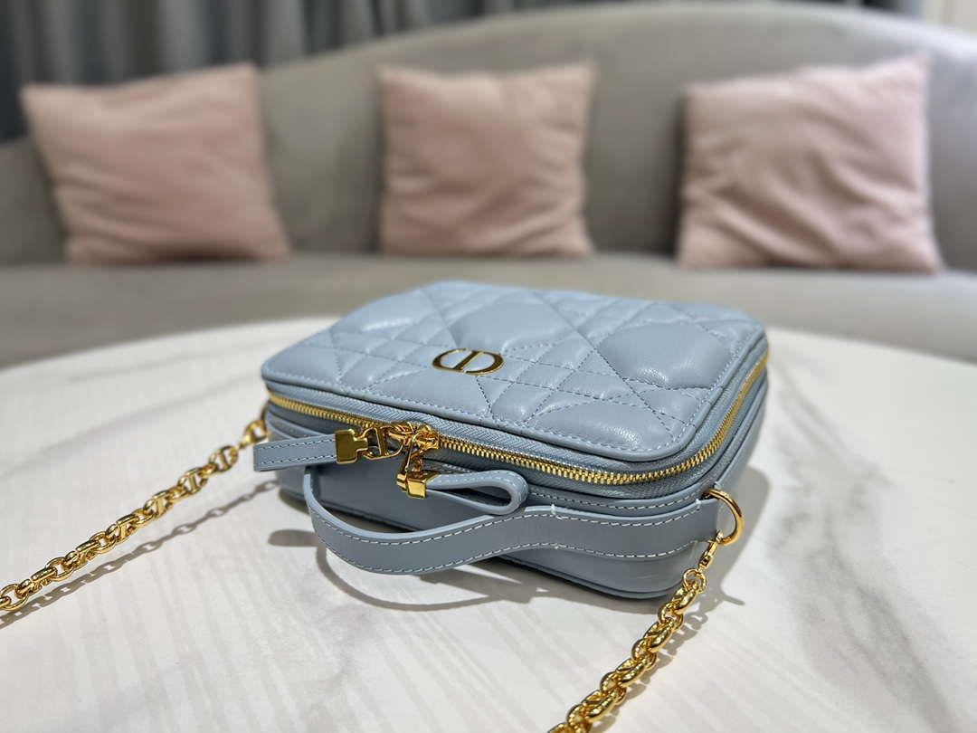 Dior S5140 Caro Box Bag Lake Blue Quilted Macrocannage Calfskin