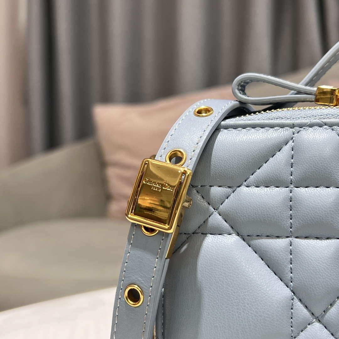 Dior S5140 Caro Box Bag Lake Blue Quilted Macrocannage Calfskin