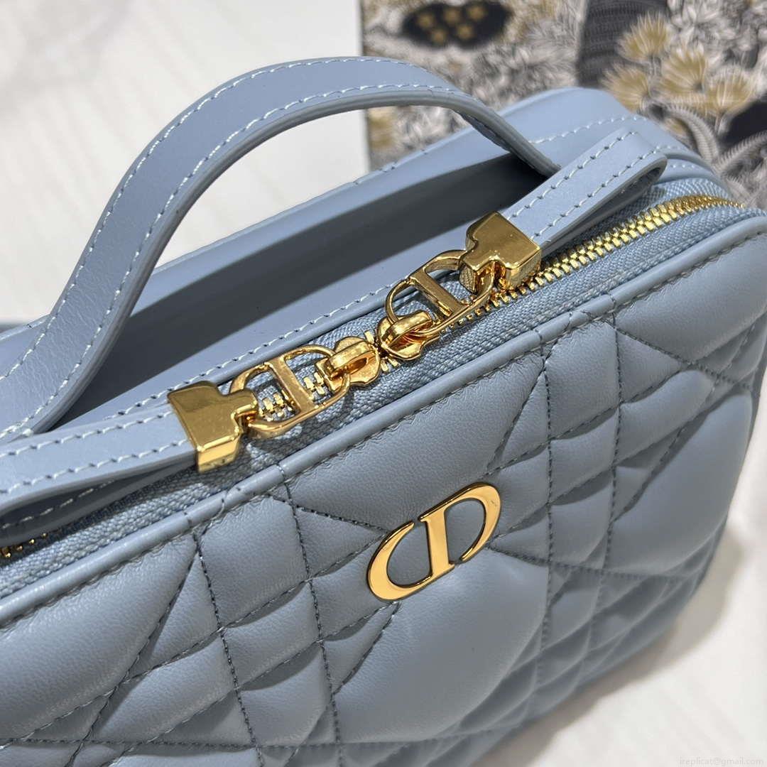 Dior S5140 Caro Box Bag Lake Blue Quilted Macrocannage Calfskin