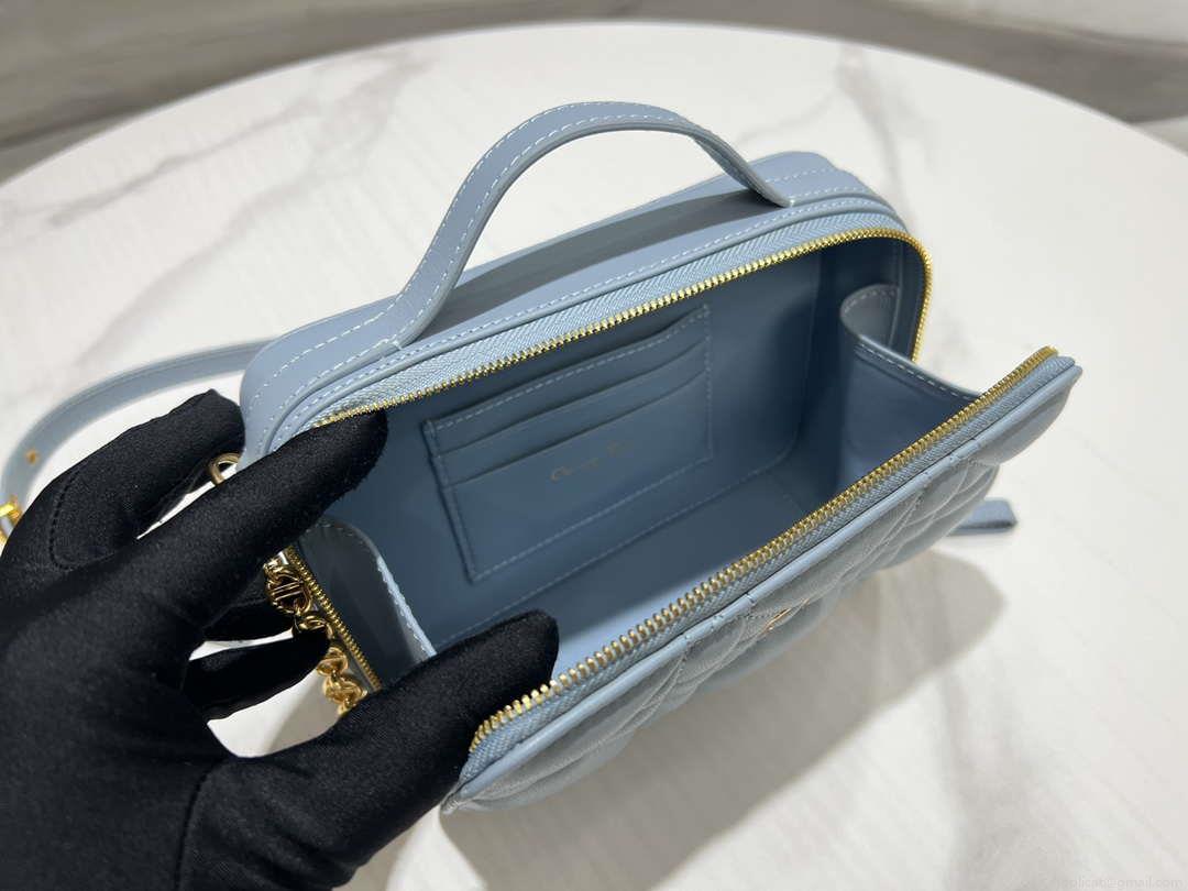 Dior S5140 Caro Box Bag Lake Blue Quilted Macrocannage Calfskin