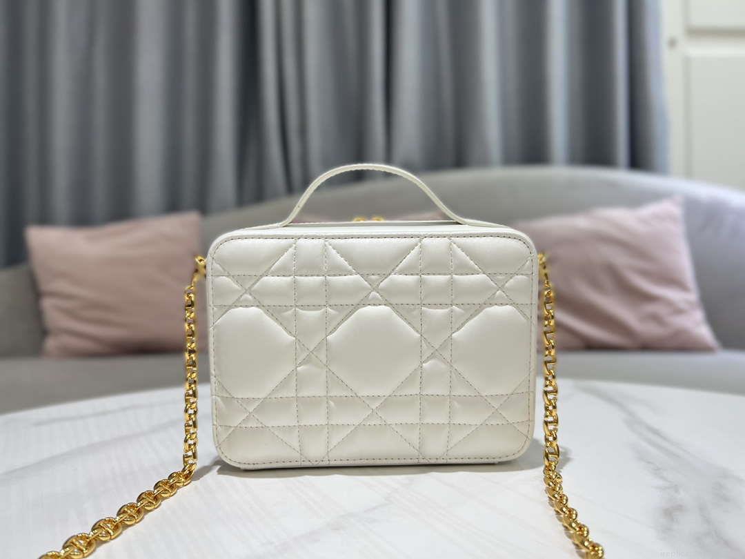Dior S5140 Caro Box Bag White Quilted Macrocannage Calfskin