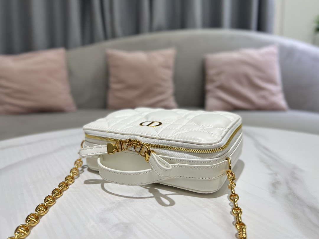 Dior S5140 Caro Box Bag White Quilted Macrocannage Calfskin