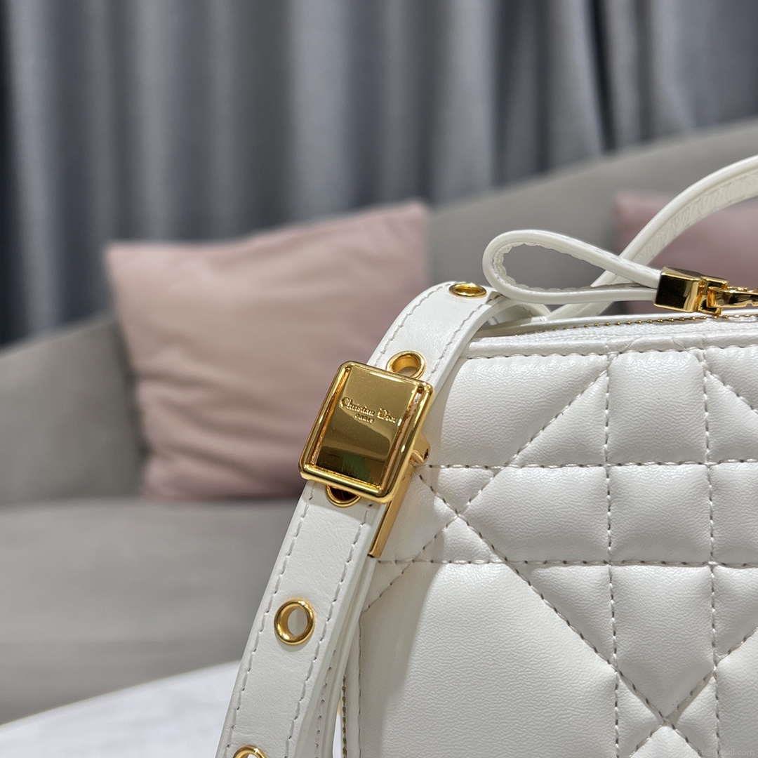 Dior S5140 Caro Box Bag White Quilted Macrocannage Calfskin