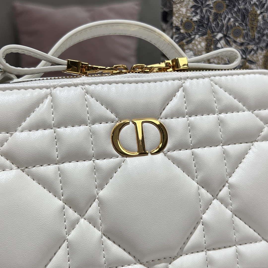Dior S5140 Caro Box Bag White Quilted Macrocannage Calfskin