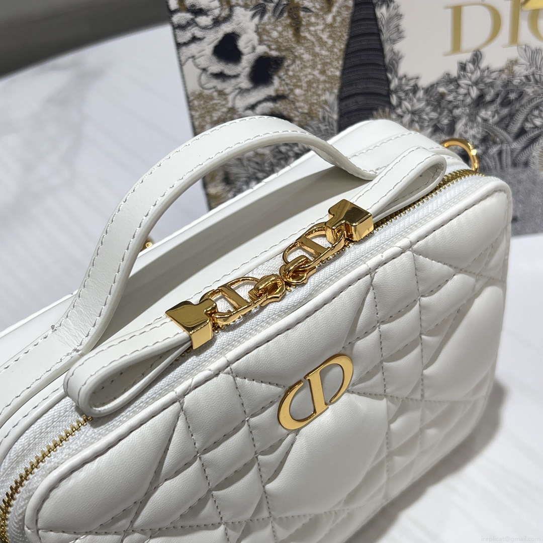 Dior S5140 Caro Box Bag White Quilted Macrocannage Calfskin