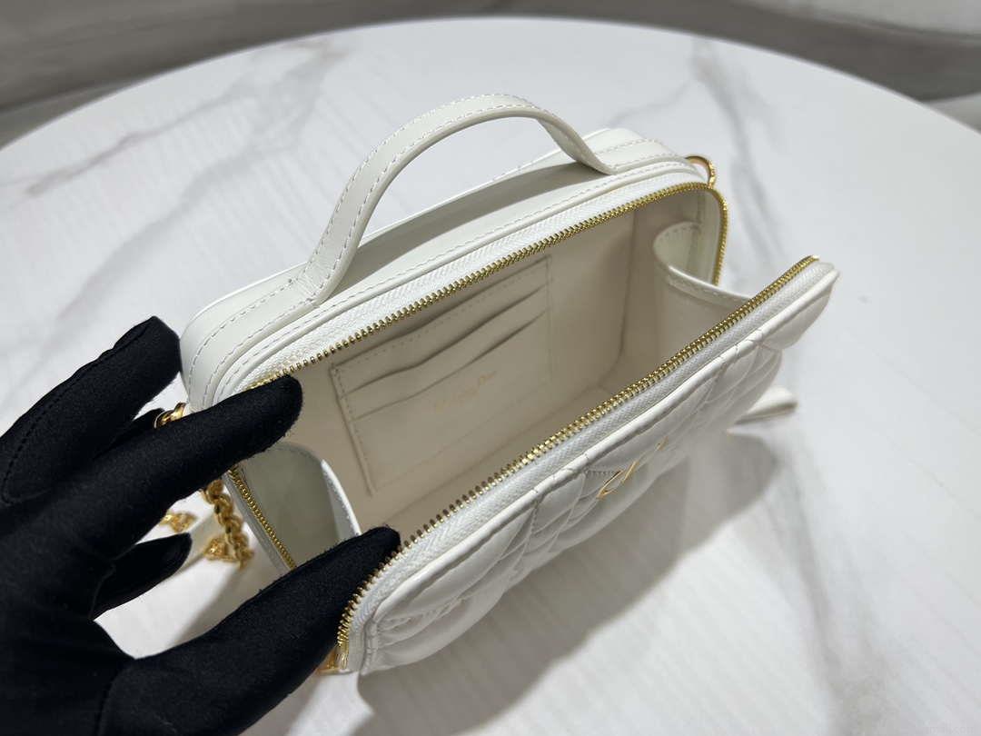 Dior S5140 Caro Box Bag White Quilted Macrocannage Calfskin