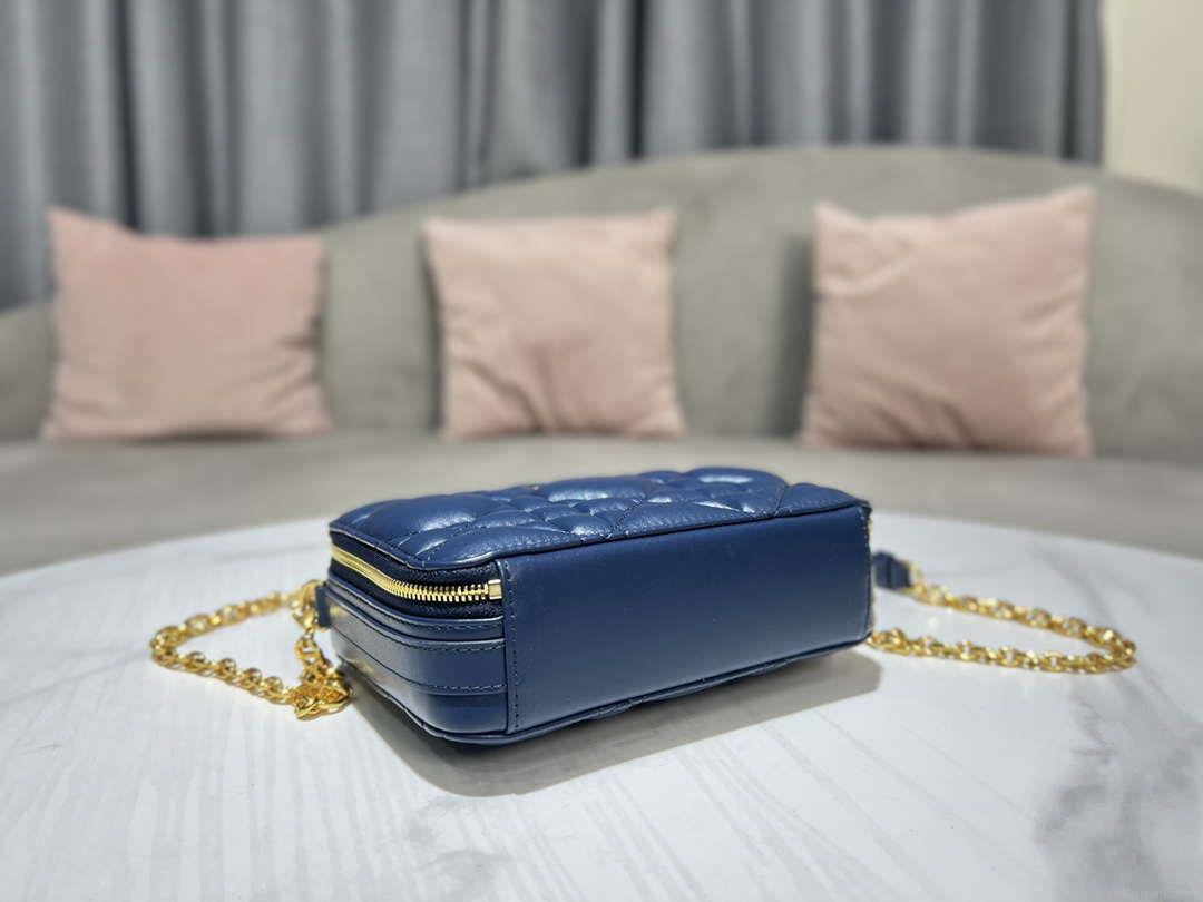 Dior S5140 Caro Box Bag Blue Quilted Macrocannage Calfskin