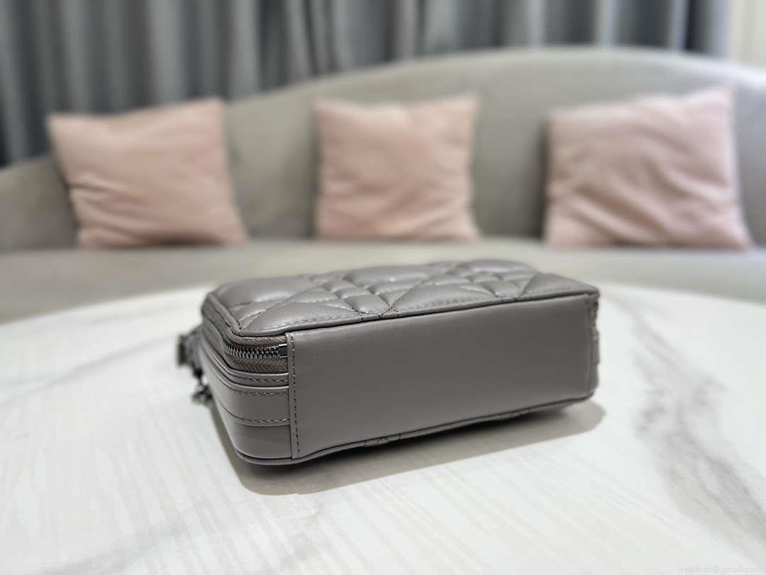 Dior S5140 Caro Box Bag Gray Quilted Macrocannage Calfskin