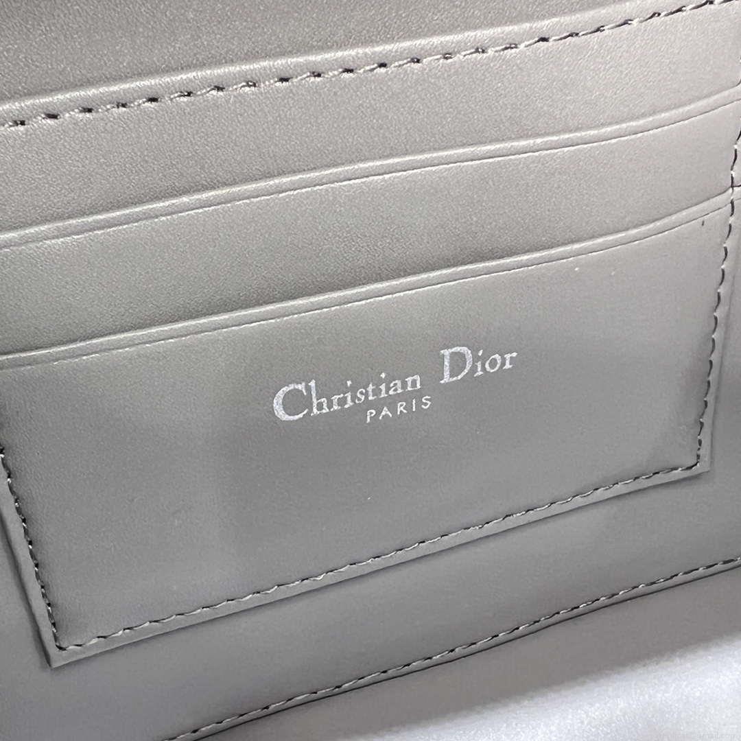 Dior S5140 Caro Box Bag Gray Quilted Macrocannage Calfskin