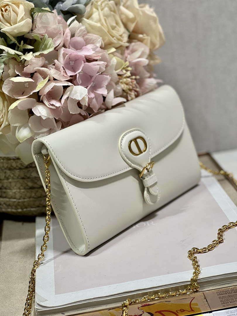 Dior S5703 Bobby EAST-WEST Pouch With Chain White Smooth Calfskin