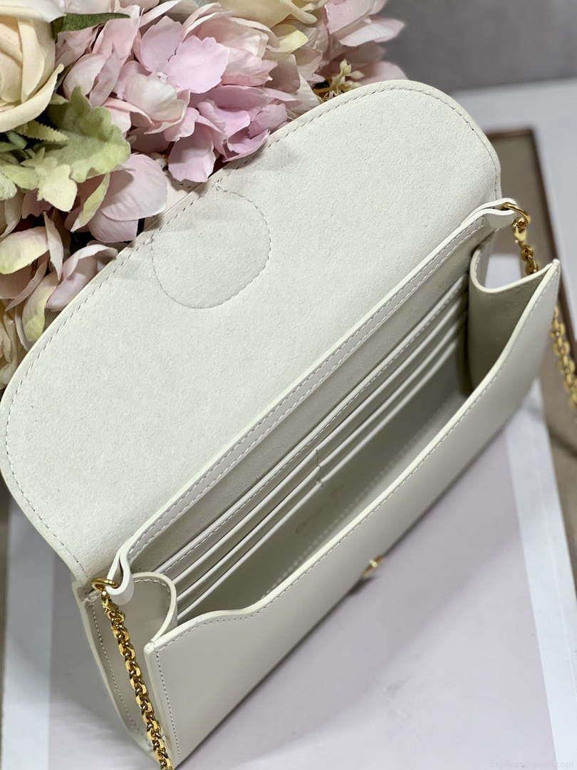 Dior S5703 Bobby EAST-WEST Pouch With Chain White Smooth Calfskin