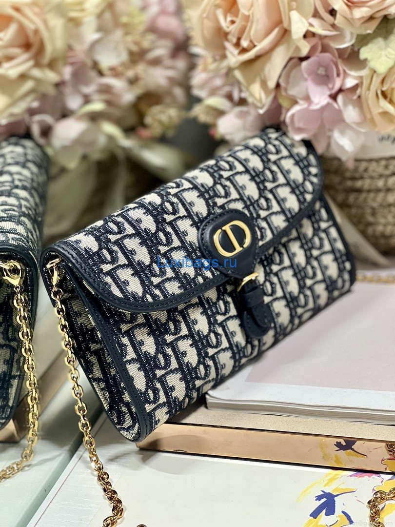 Dior S5703 Bobby EAST-WEST Pouch With Chain Blue Dior Oblique Jacquard