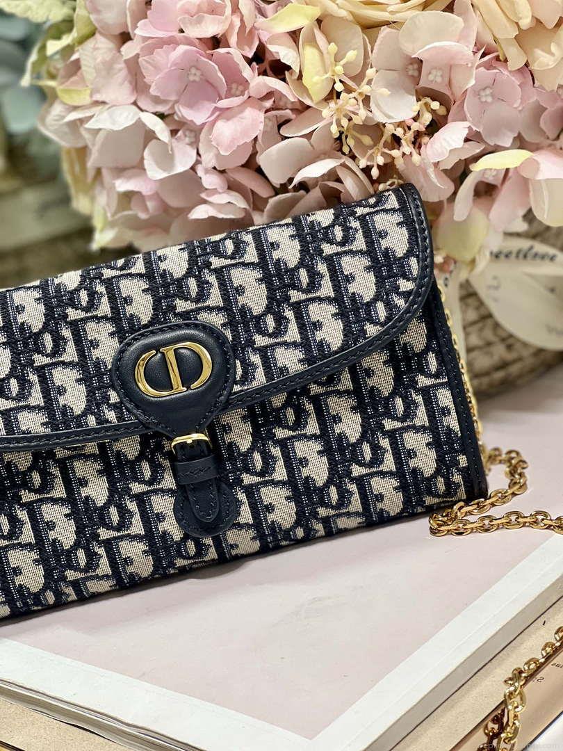 Dior S5703 Bobby EAST-WEST Pouch With Chain Blue Dior Oblique Jacquard