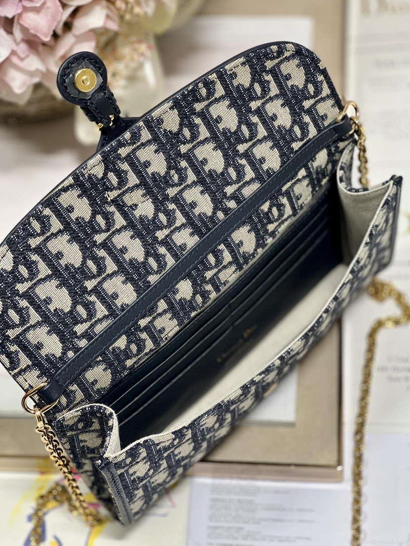 Dior S5703 Bobby EAST-WEST Pouch With Chain Blue Dior Oblique Jacquard