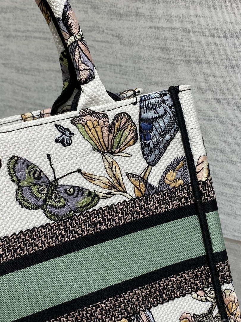 Dior M1265 Small Book Tote White and Pastel Midnight Green Toile de Jouy Mexico Embroidery