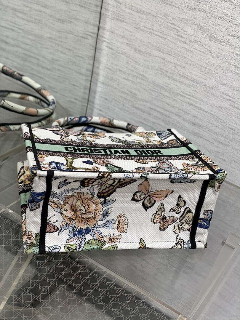 Dior M1265 Small Book Tote White and Pastel Midnight Green Toile de Jouy Mexico Embroidery