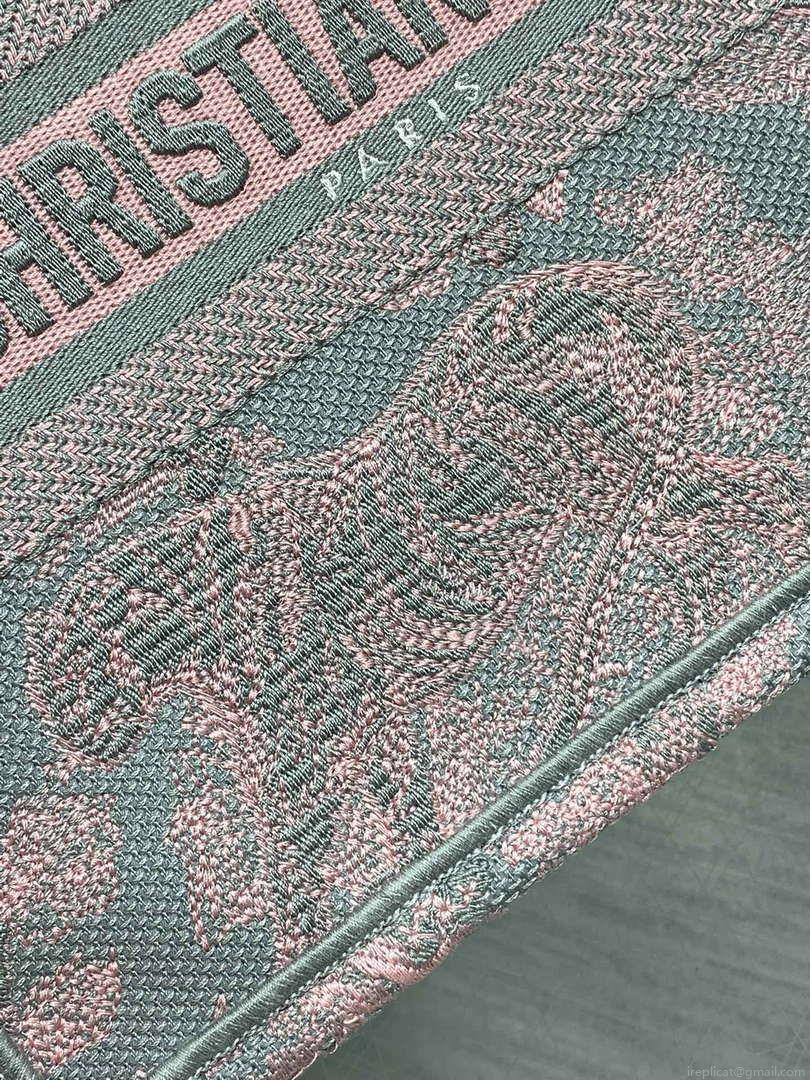 Dior M1265 Small Book Tote Pink and Gray Toile de Jouy Sauvage Embroidery