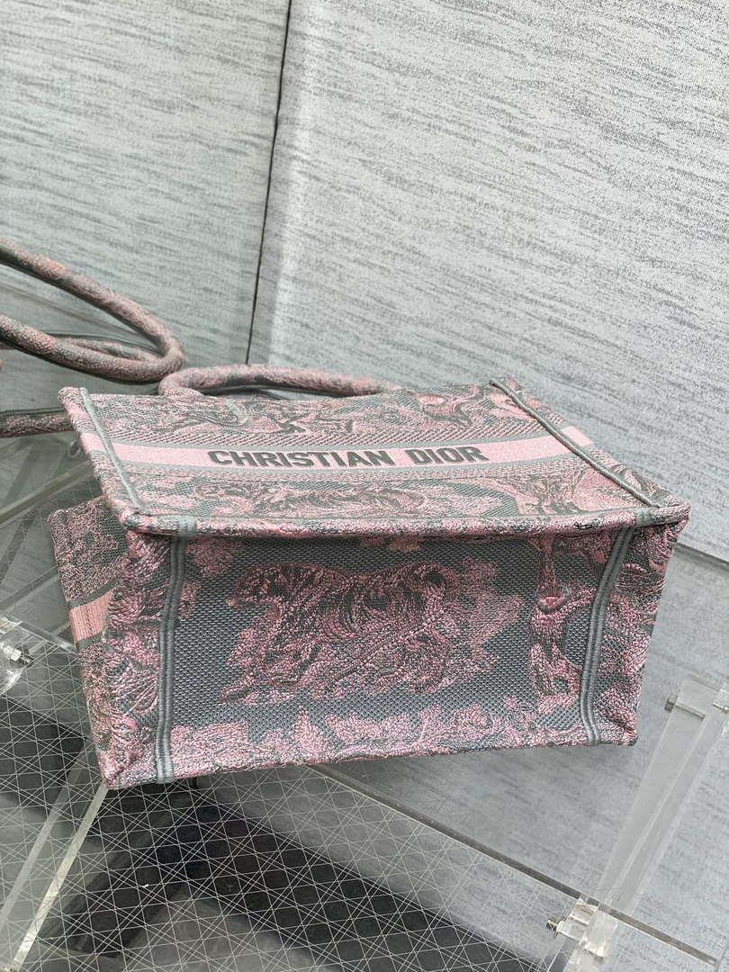Dior M1265 Small Book Tote Pink and Gray Toile de Jouy Sauvage Embroidery