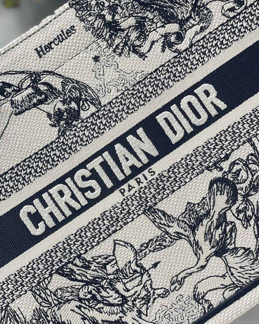 Dior M1265 Small Book Tote Latte and Black Toile de Jouy Zodiac Embroidery M9615