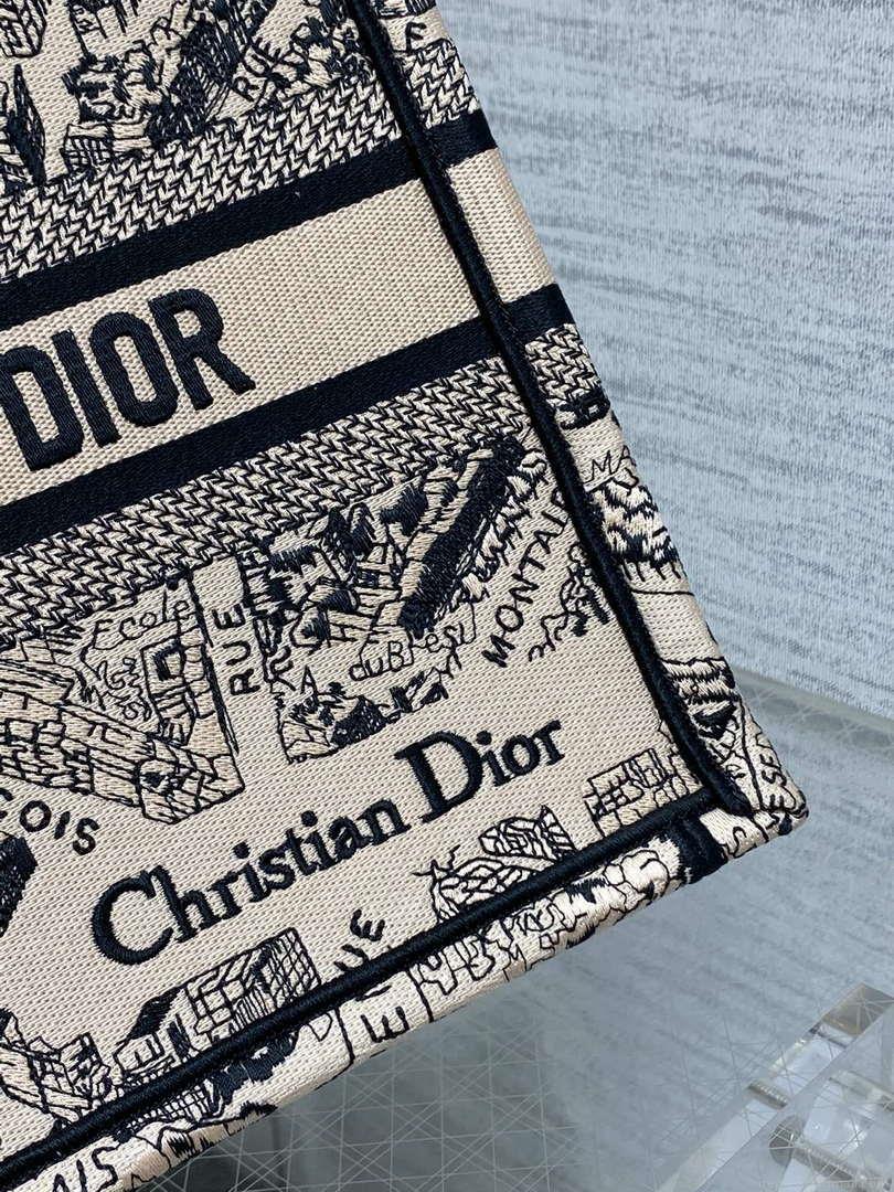 Dior M1265 Small Book Tote Tan and Black Plan de Paris Embroidery M9617