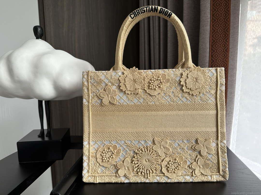 Dior M1265 Small Book Tote Embroidery with 3D Macramé Effect M9621