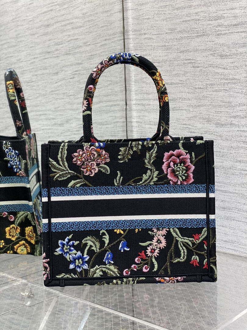 Dior M1265 Small Book Tote Black Multicolor Dior Petites Fleurs Embroidery M9625