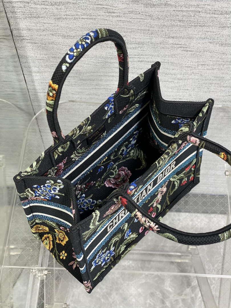 Dior M1265 Small Book Tote Black Multicolor Dior Petites Fleurs Embroidery M9625