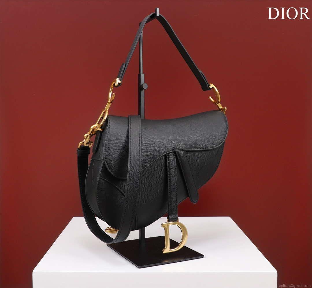 Dior M0456 Mini Saddle Bag With Strap Black Grained Calfskin