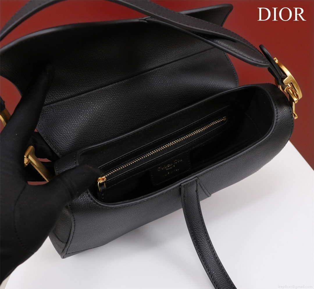Dior M0456 Mini Saddle Bag With Strap Black Grained Calfskin