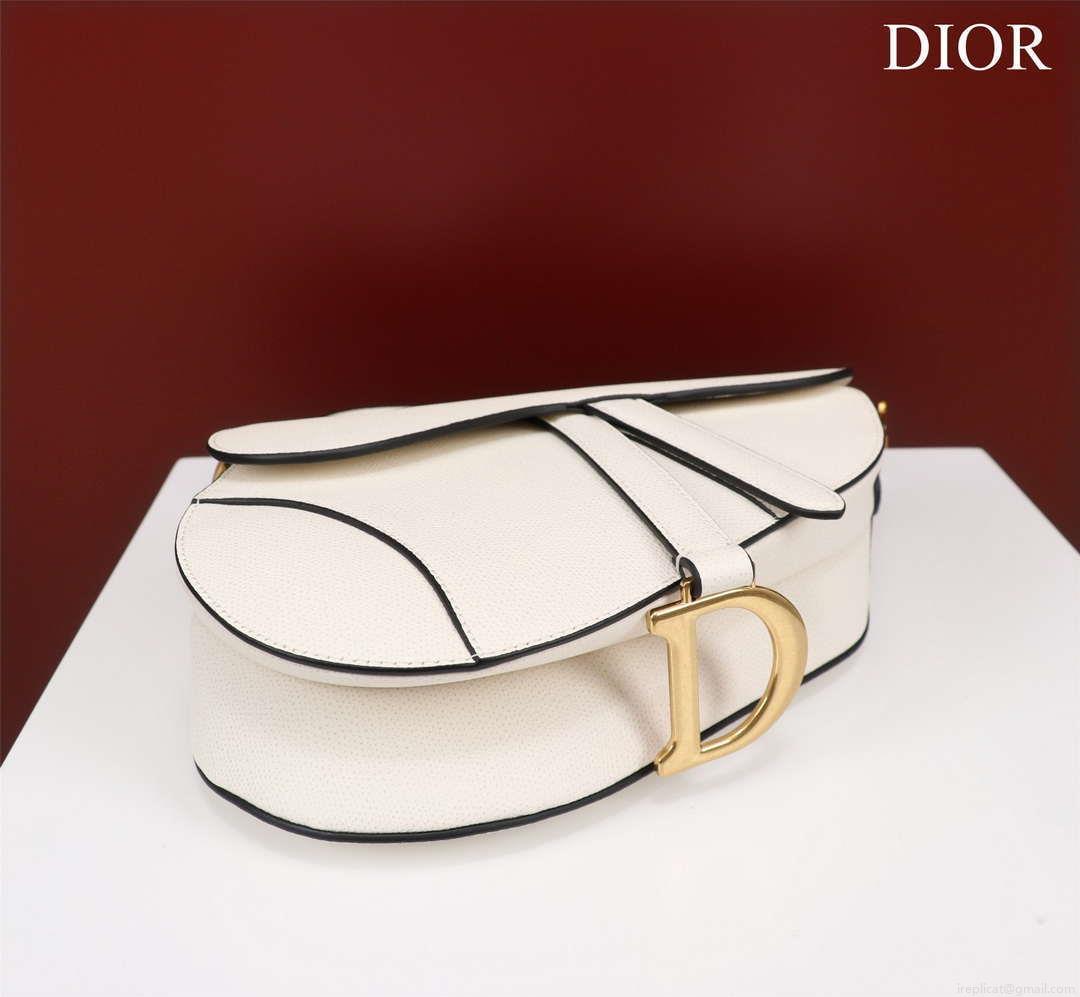 Dior M0456 Mini Saddle Bag With Strap White Grained Calfskin
