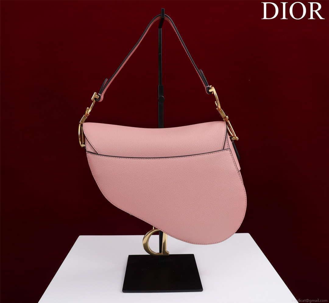 Dior M0456 Mini Saddle Bag With Strap Pink Grained Calfskin