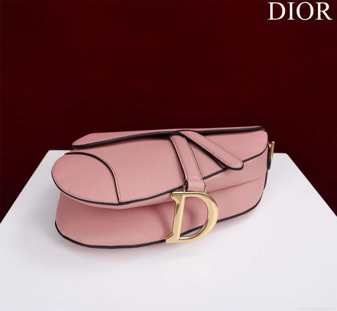 Dior M0456 Mini Saddle Bag With Strap Pink Grained Calfskin