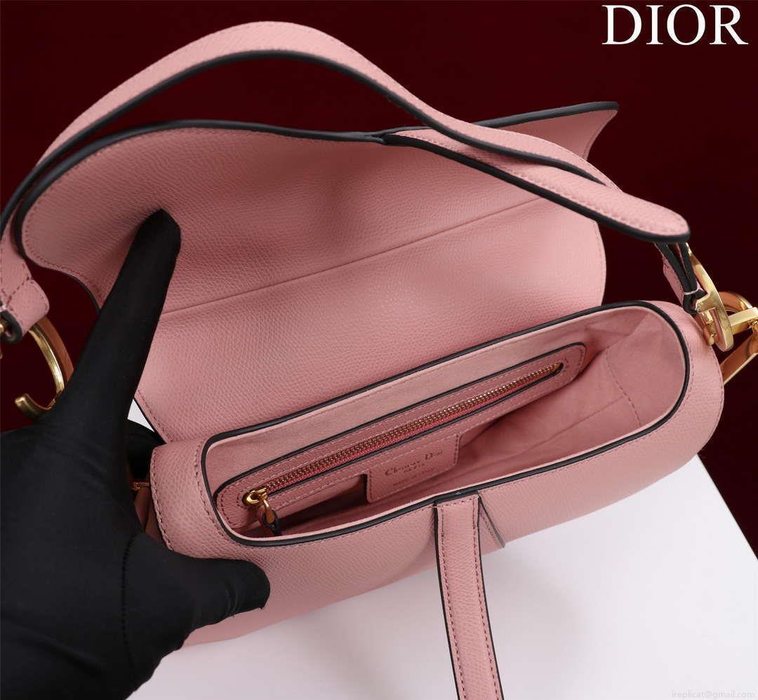 Dior M0456 Mini Saddle Bag With Strap Pink Grained Calfskin