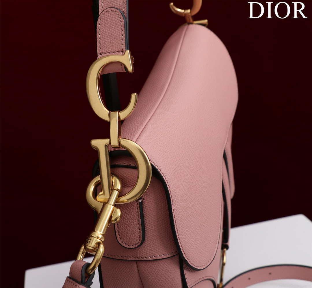 Dior M0456 Mini Saddle Bag With Strap Pink Grained Calfskin