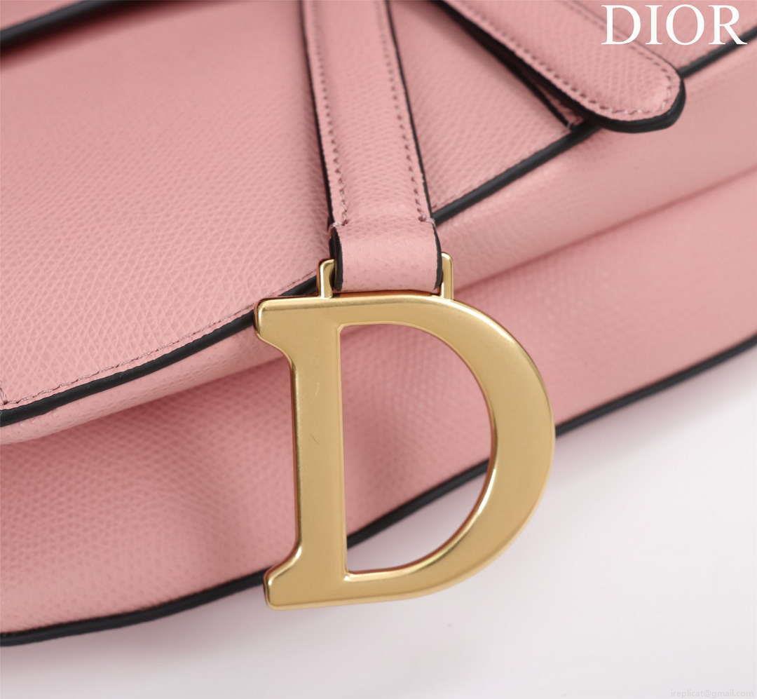 Dior M0456 Mini Saddle Bag With Strap Pink Grained Calfskin